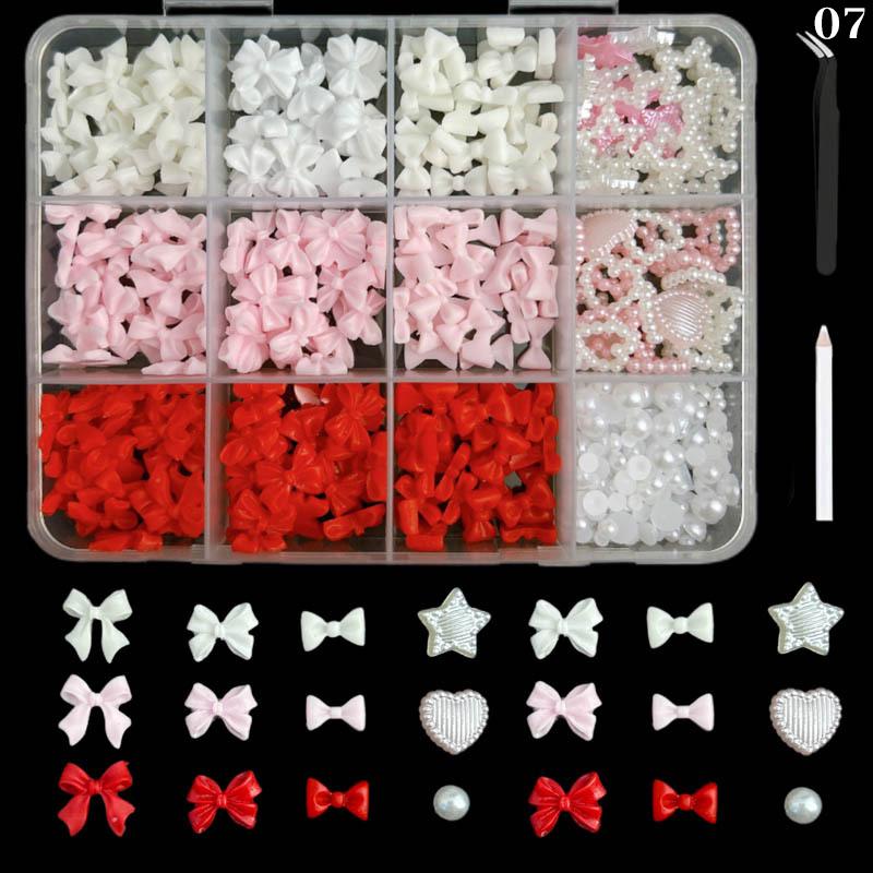12Grids/Box Mixed Resin Bowknot Nail Art Decorations 3D Charms Kawaii Colorful Bow  Diy Manicure Tools Parts