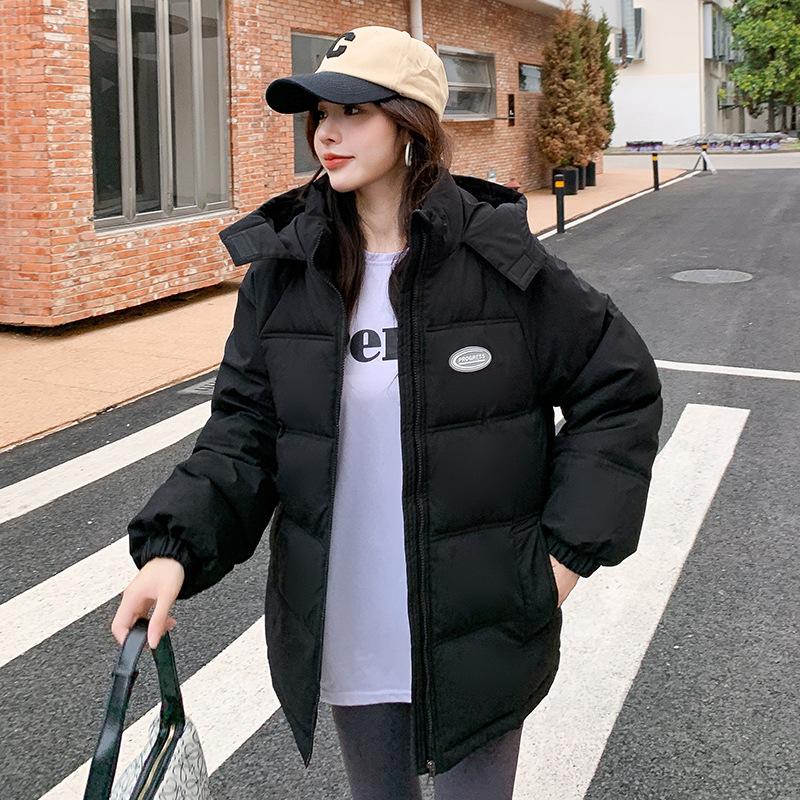 

Новое женское короткое зимнее свободное платье-хлеб большого размера с хлопковой подкладкой и капюшоном, пуховик с хлопковой подкладкой XL чёрный