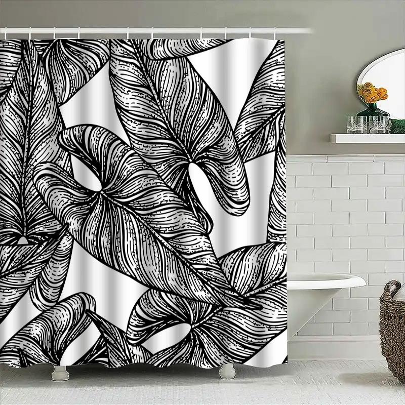 Decorate Your Bathroom With This Black White Leaves Shower Curtain Perfect For Modern Bathrooms!