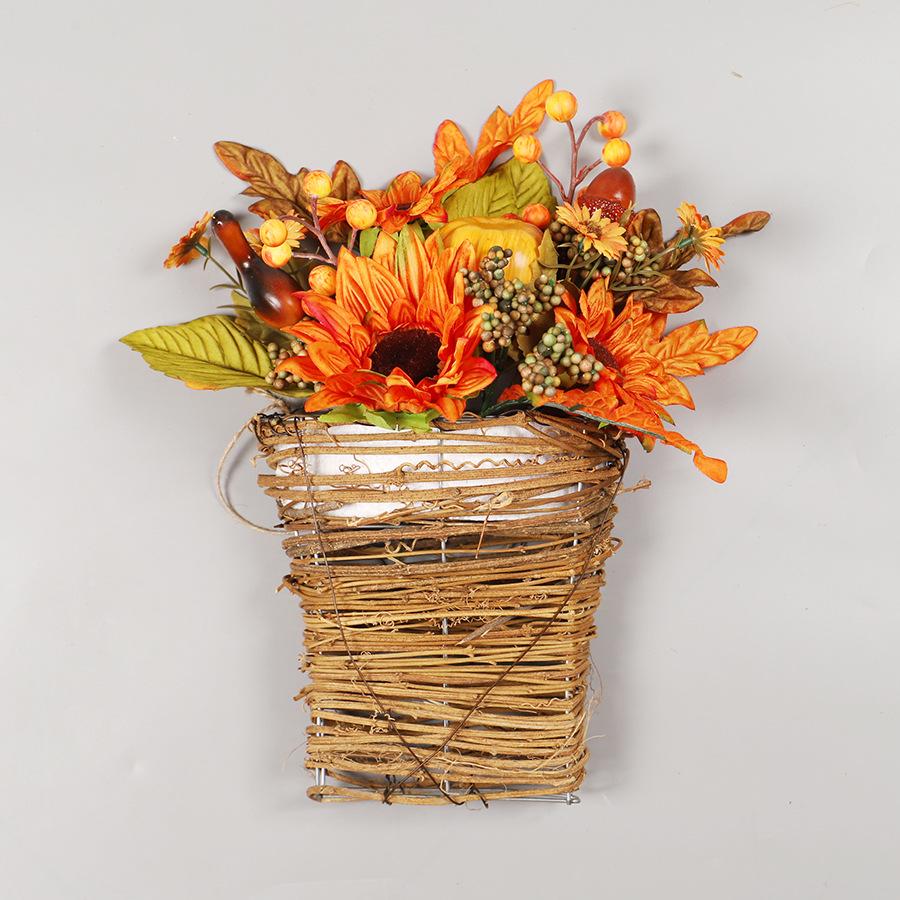 Autumn Pumpkin Sunflower Berry Door Basket Thanksgiving Halloween Decoration