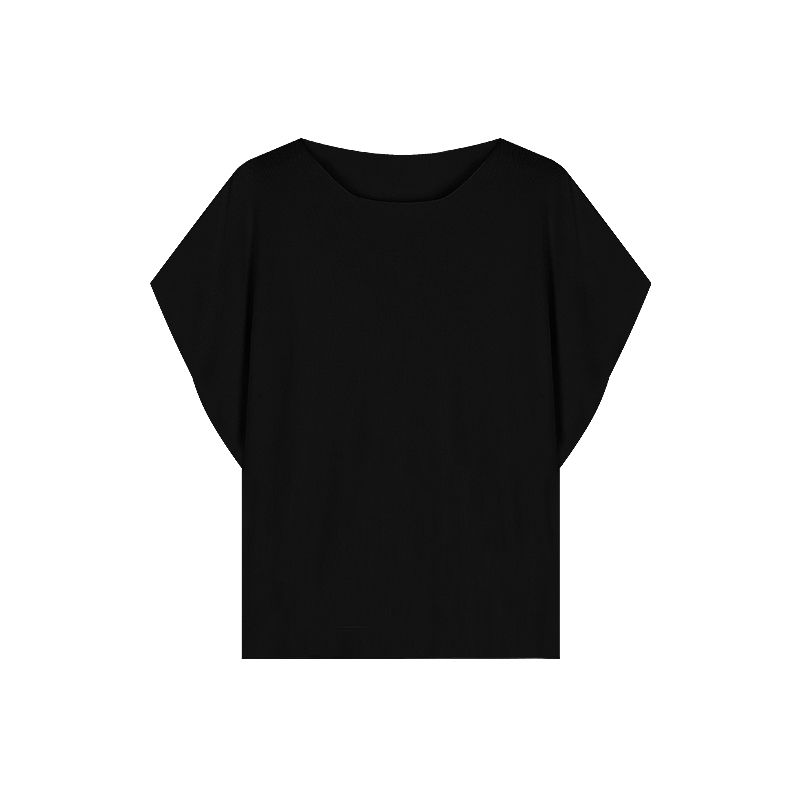 Loose Slim Looking Casual off-the-Shoulder Knitting Short Sleeve T-shirt