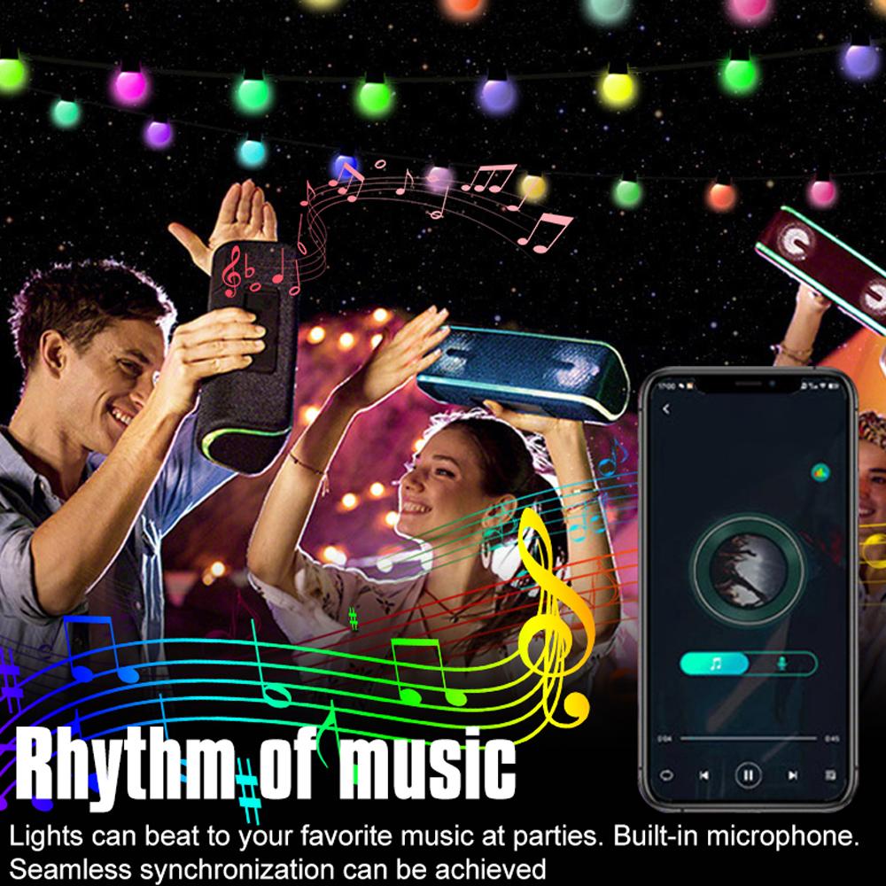 LED Smart Garden Lights String RGBIC Round Garland Light APP Dimmable Color Changing Waterproof Music for Christmas Yard Bedroom