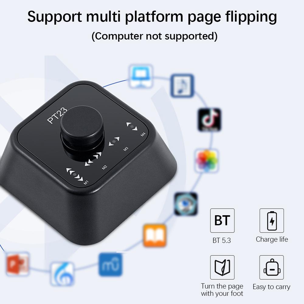 Wireless Page Turner Pedal Portable Mini Music Page Turner for Tablets Smartphones BT Page Turner