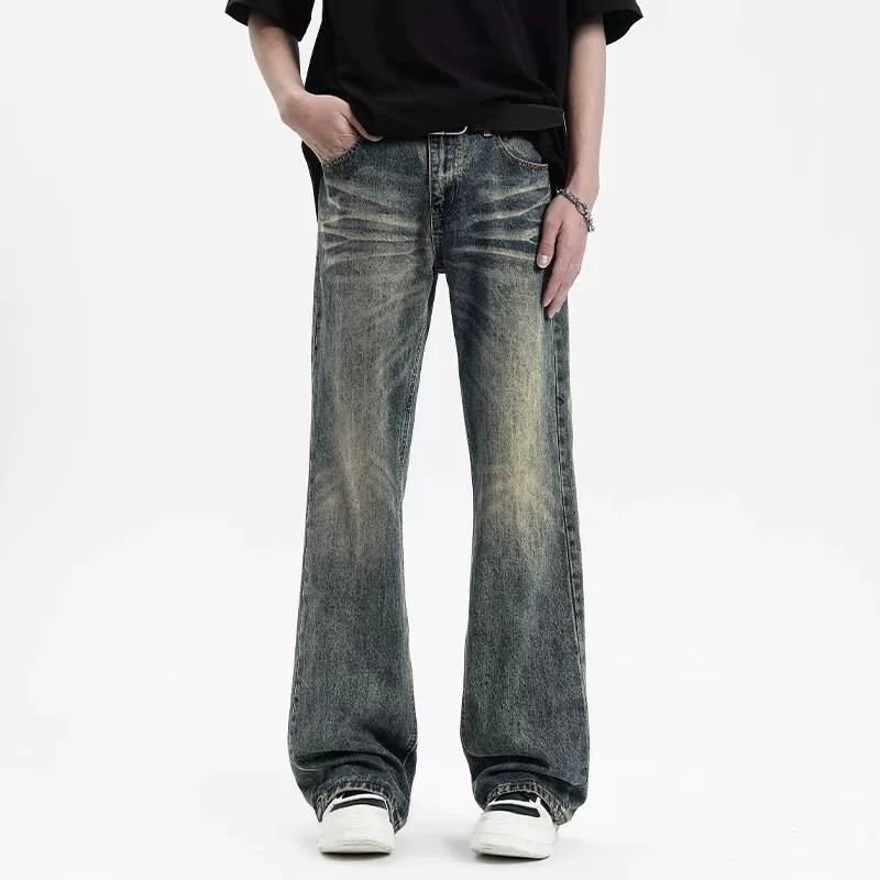 American high street retro washed vibe jeans men's and women's tide straight tube slightly stretched thin cleanfit trousers