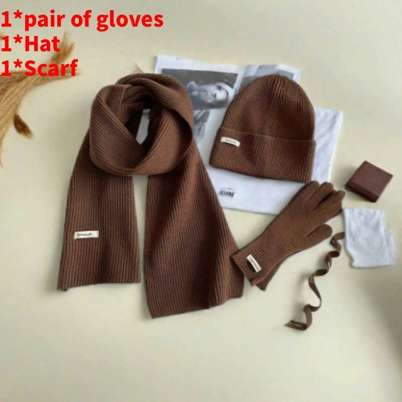 Baumwollstrick Wintermütze Schal Handschuhe Set Für Damen Mit Strukturmuster