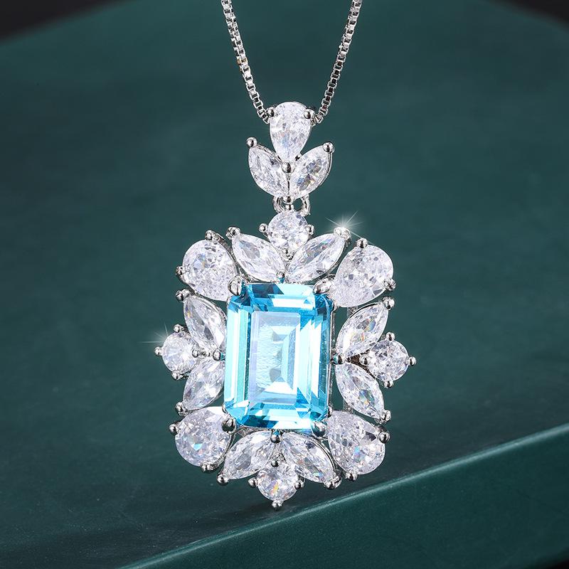 Jewelry Copper Bottom Gold-Plated Style Retro Simulation Color Treasure Rectangular 10 * 14 Pendant Women'S Jewelry