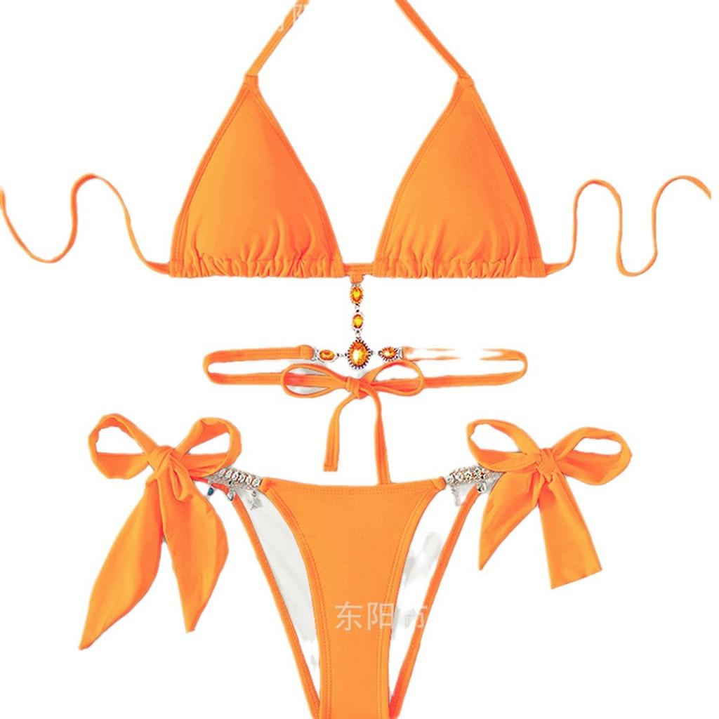New Women'S Swimwear Crystal Diamond Triangle Bag Straps Backless Beach Bikini European And American Swimsuit