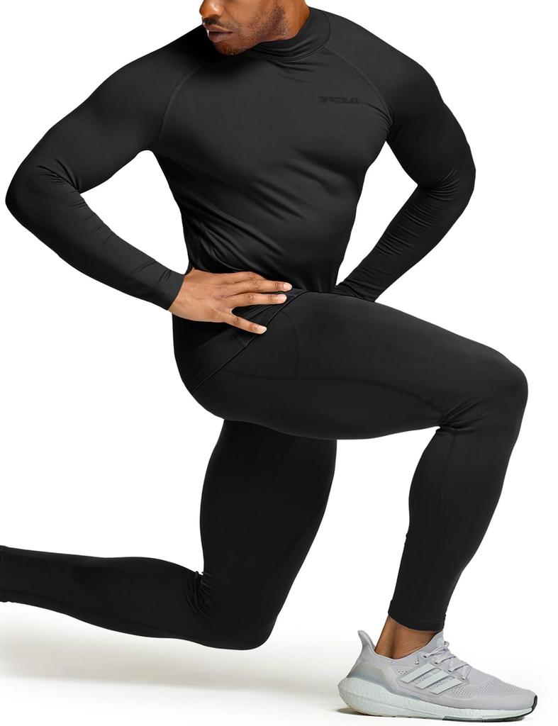 Tesla Sports and Compression Cold Inner Running Sports Thermal Men's High-Neck Undershirt, 2-Piece Set, Fleece-Lined, Moisture-Wicking, Quick-Drying,