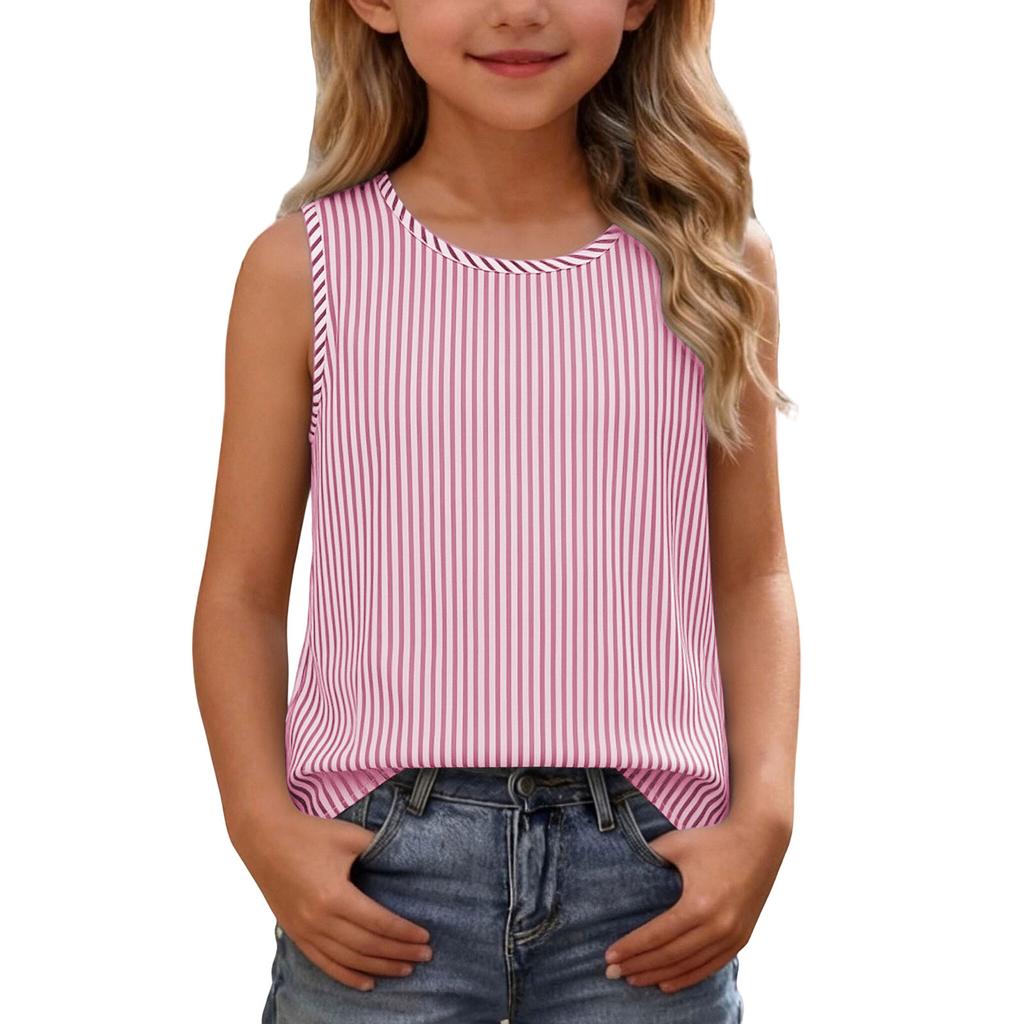 Ärmelloses Tanktop für Mädchen Lässiges Sommer-T-Shirt Leichter weicher Stoff Gestreiftes Muster Bequeme Passform Kinderkleidung