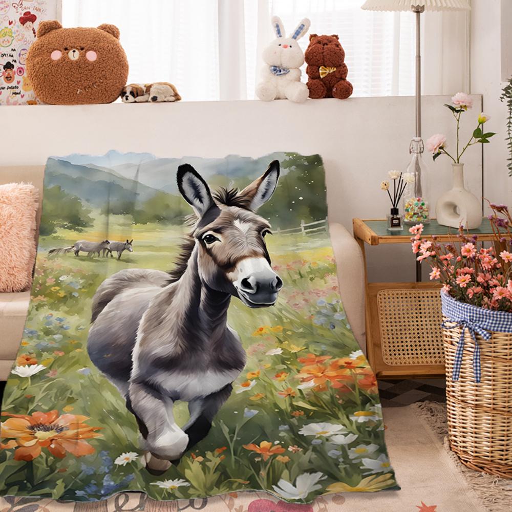 Gift Blanket for Animal Lovers, Donkey Print Blanket for Ranch and Country, Comfortable and Lightweight Shawl Blanket, Versatile