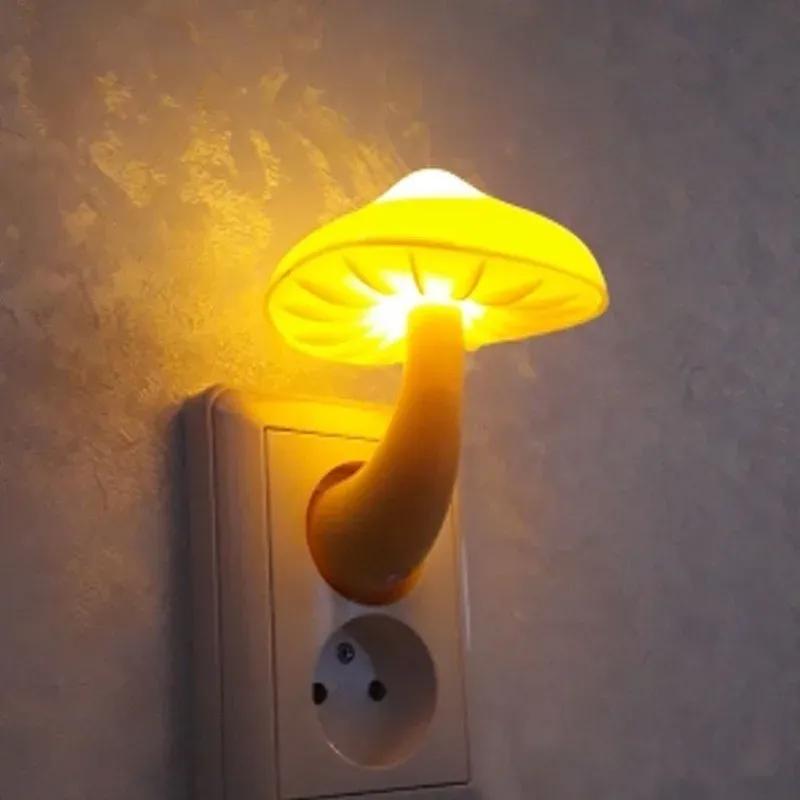 Sensor Mushroom Night Light with LED Warm White Glow,US/EU Plug Wall Socket Bedside Lamp,Dimmable Home Decor for Bedroom Kids