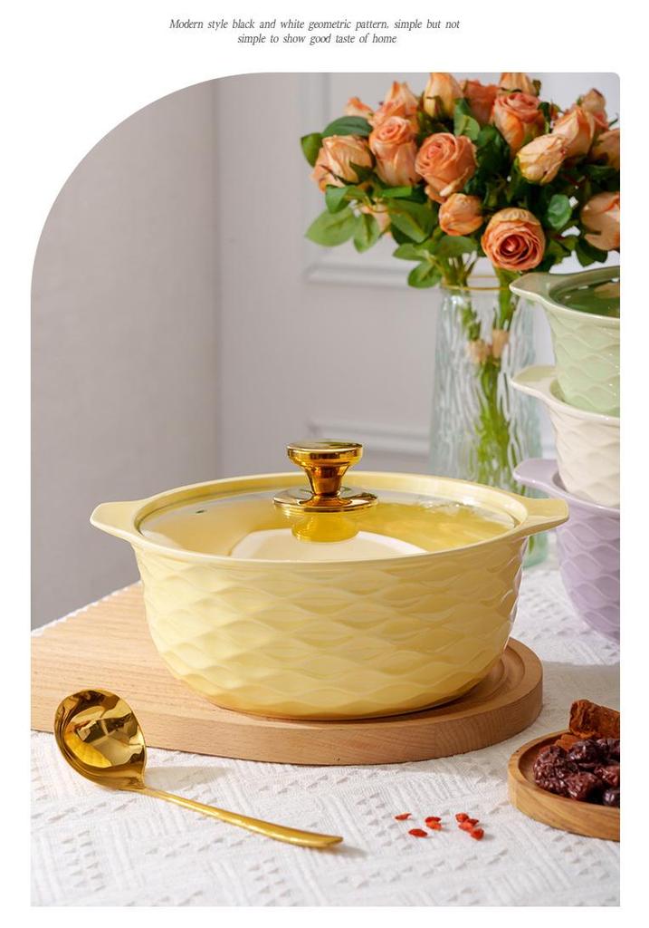 Ceramic Double-Handled Large Soup Bowl with Lid - High-End Design, Ideal for Home Use, Sauerkraut Fish, and Commercial Soups.