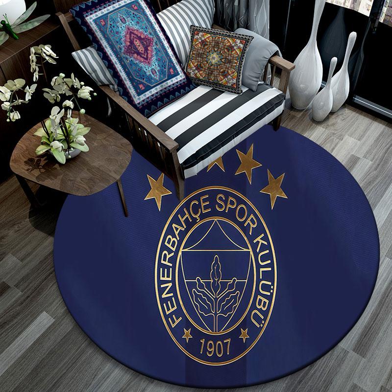 Runder Teppich im Fenerbahce-Muster, Teppich für Wohnzimmer, Schlafzimmer, Spielzimmer, Rutschfeste Bodenmatte, Feiertagsgeschenke und Geburtstagsgeschenke.