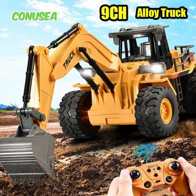 Rc Excavator Remote Control Truck Dump Tractor Car 9Ch Alloy Engineering Vehicle Children's Toys for Boys Kids Birthday Gifts