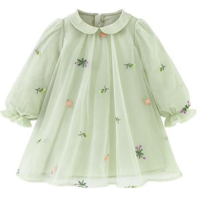 Minibala Girls' 2026 Spring Chinese Style Embroidered Mesh Dress