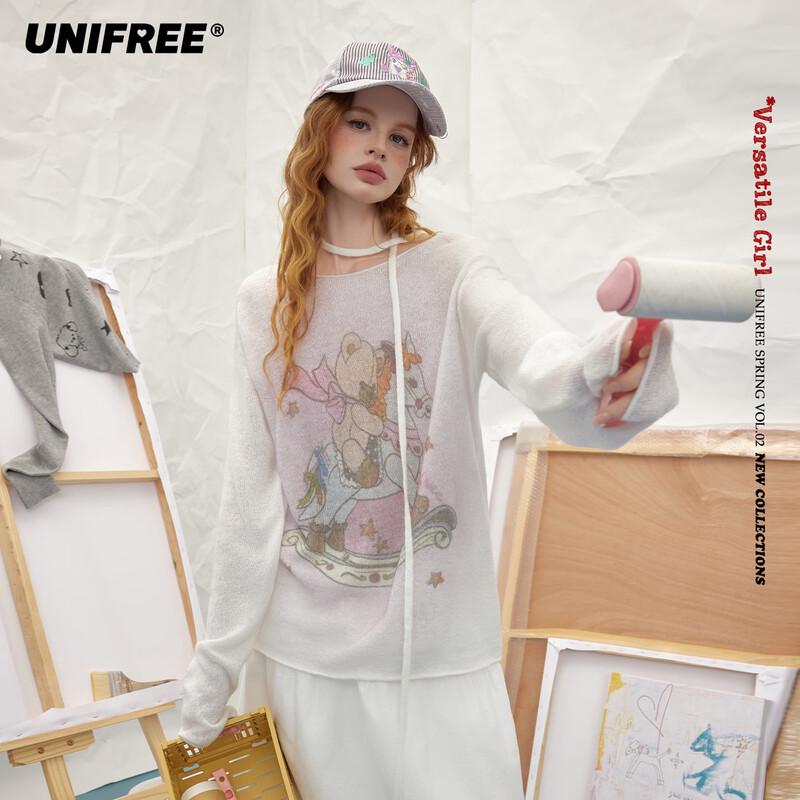 UNIFREE Retro Bear Carousel Print Knit Sweater with Scarf L