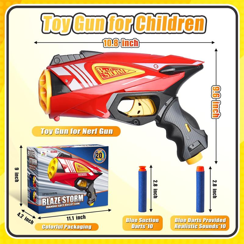 FRENSIT Manually Soft Bullets Toy Gun Pistol with 20 Pcs 7.2cm Foam Darts Toy Blaster for Girl Boys Kids Teens Shooting Games