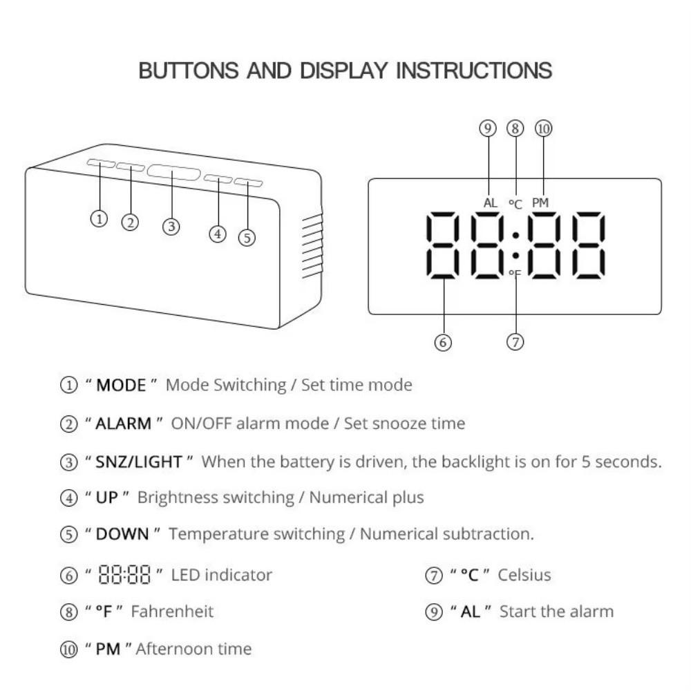 New White Digital Clock Night Light Display Time LED Mirror Table Clock Desk Clock USB Desktop Alarm Clock