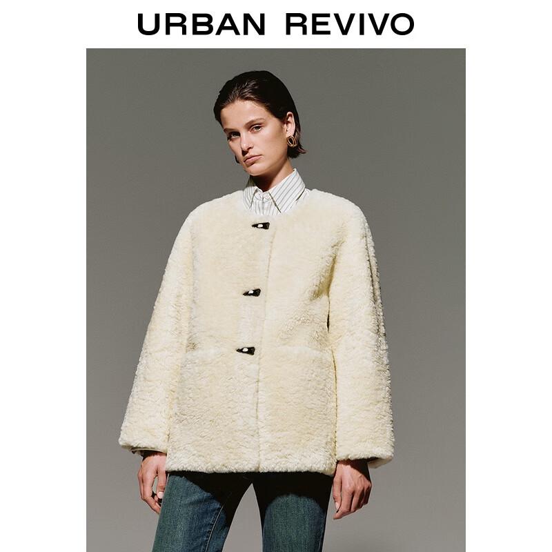 UR 2025 Women s Plush Toggle Button Round Neck Coat L