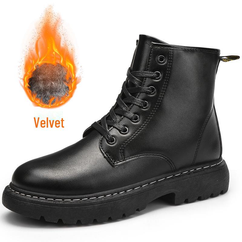 2025 British Style Leather High-Top Martin Boots with Side Zipper for Autumn/Winter