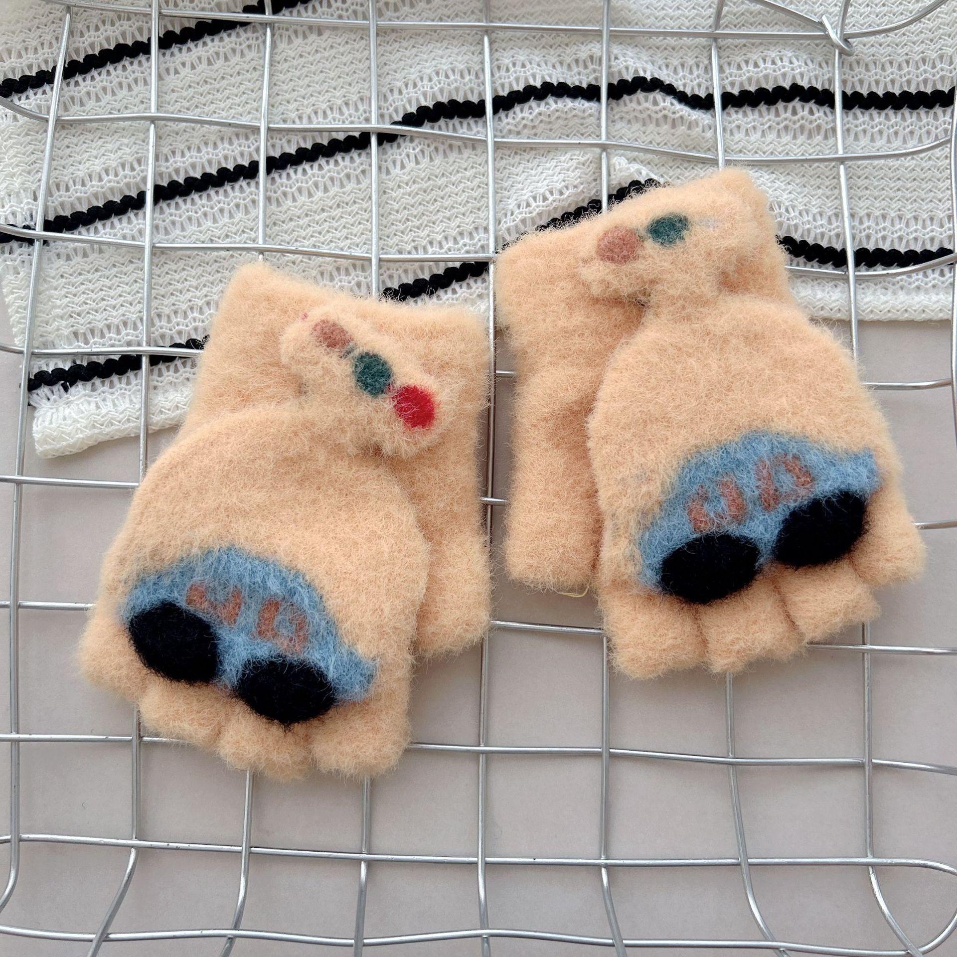 

2-7 years old, children s gloves, autumn and winter boys and girls thickened warm flip five-finger cute writing half-finger wool gloves one size fits all жовтий