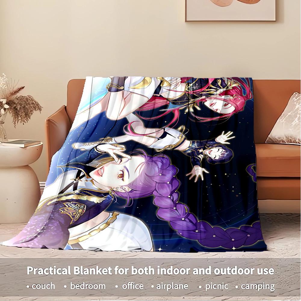 K-POP Anime Girls Group  Four Seasons Soft Warm Blanket  All-Season Thick Knit Polyester Bedspread for Bed, Camping, Travel  Perfect Gift