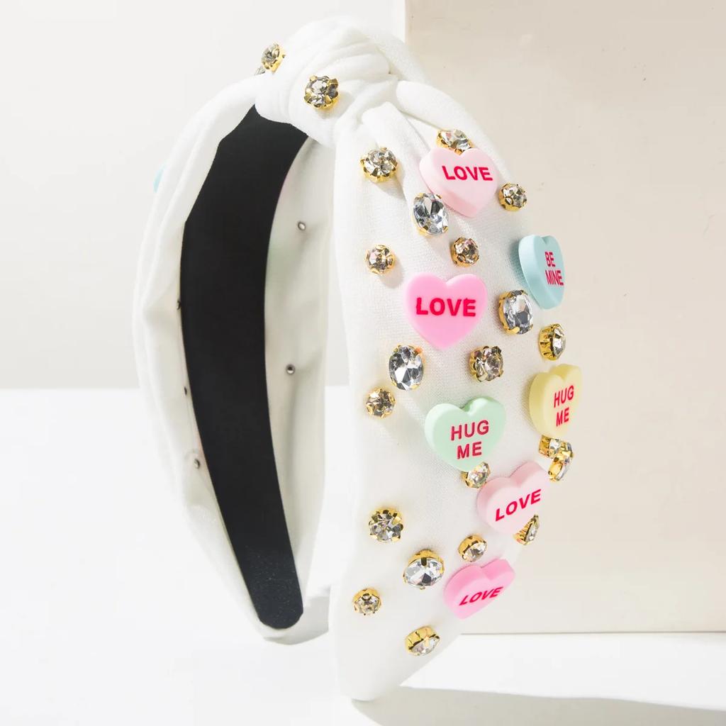 New Hot-selling Valentine's Day Heart-shaped Letter Headband Hand-knotted Diamond-encrusted Hair Accessories Hairpin