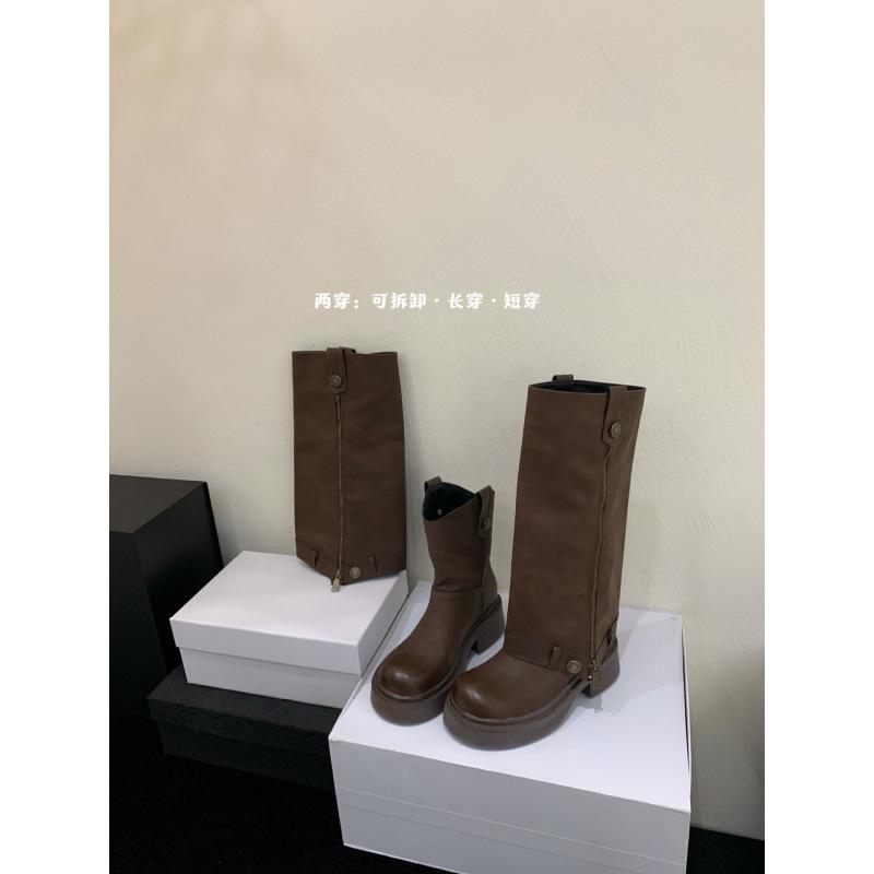 Thick heel retro trouser tube boots long boots women's 2025 autumn and winter new removable knee high boots short boots women