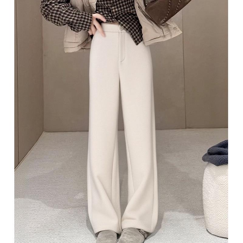 2026 Early Spring Women s High-Waisted Woolen Wide-Leg Sweatpants - Slimming, Drapey, Loose Straight-Leg Casual Trousers Extra Large белый