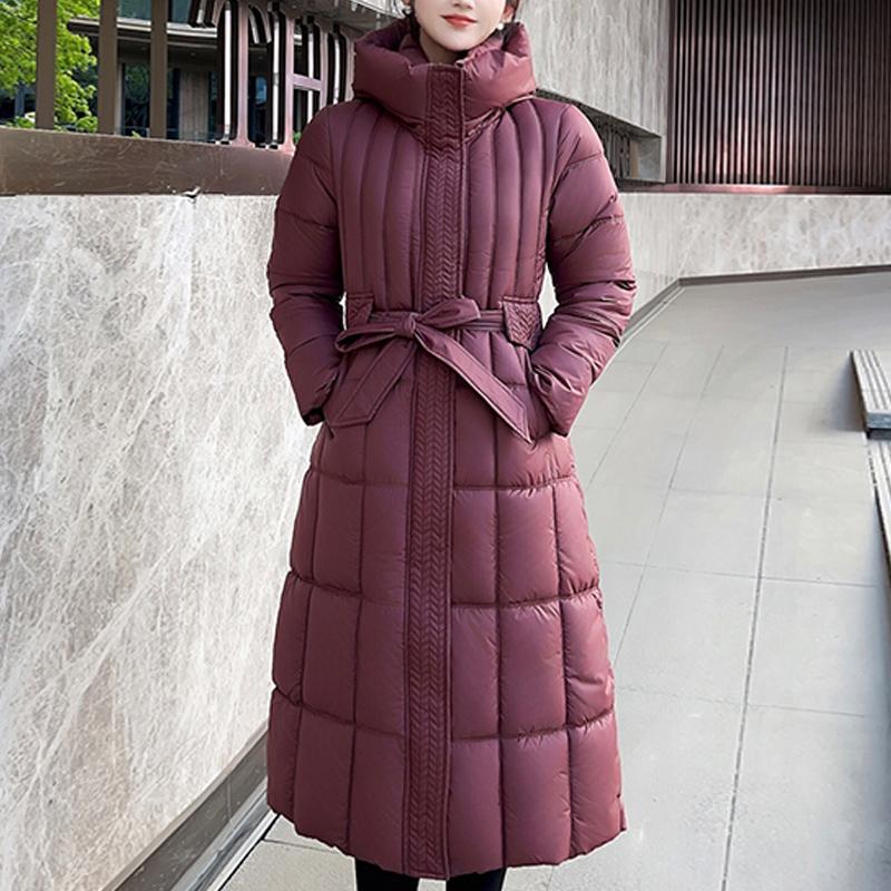

Мода больших размеров L-7XL Женские зимние пальто Длинные парки с капюшоном и поясом Свободные Толстые Женские куртки 7XL вино красного