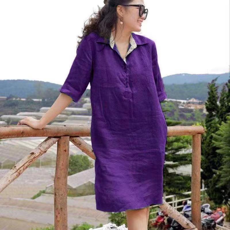 2023 Spring/Summer Plus Size V-neck Loose Mid-length Dress with Unique Design