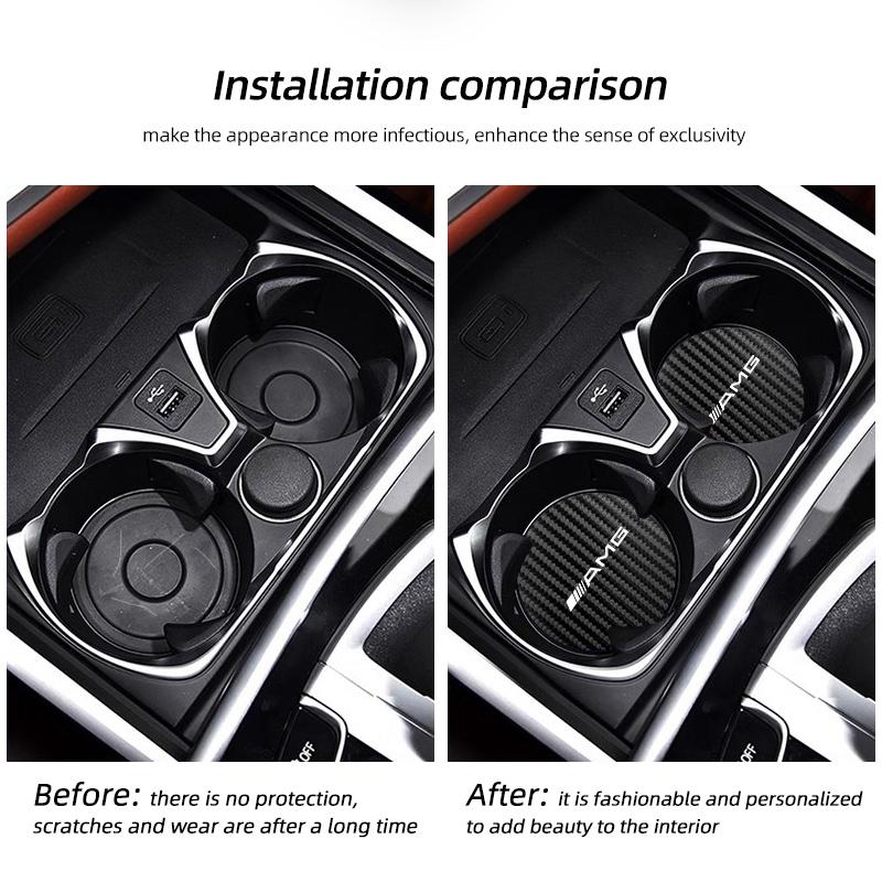 2Pcs Car Leather Coaster Pad Anti-noise Water Cup Mat For Mercedes Benz AMG W204 W205 W203 W211 W212 W213 W201 W210 W169 W202