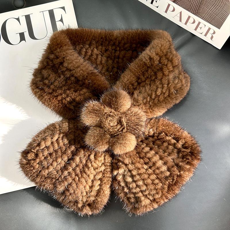Elegant Winter Muslim Square Mink Wool Fur Woven Double-sided Scarf with Collar for Women