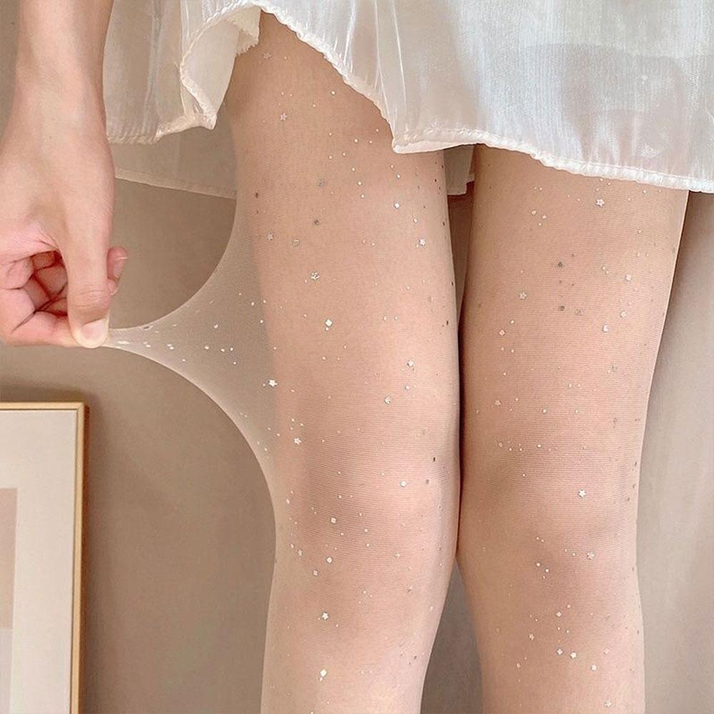Sexy Shiny Stockings Y2k Women Transparent Tights Goth Pantyhose Slim Thin Nylon Tights Black Starry Sky