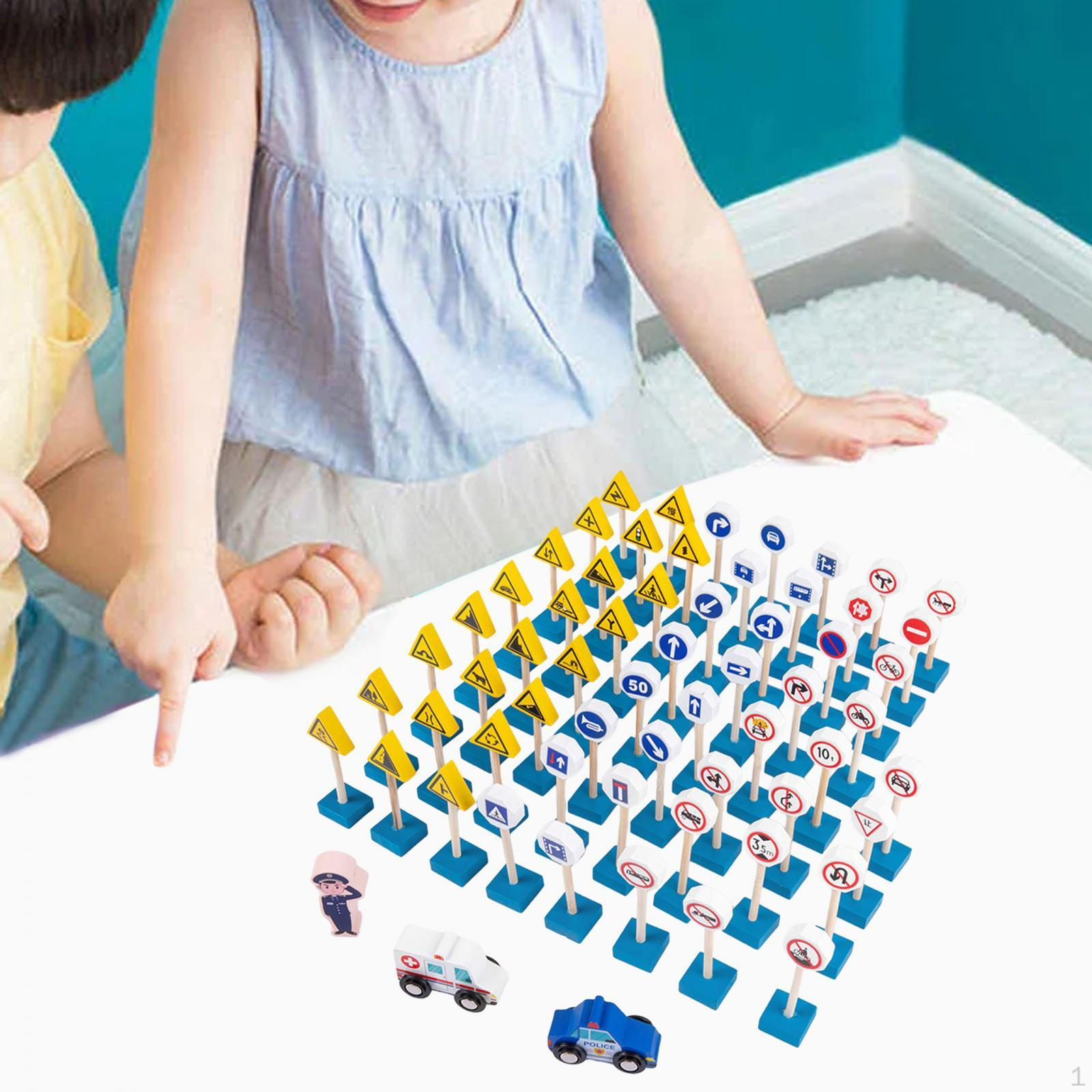 

Образовательные уличные знаки Деревянные игрушки Обучение Раннее образование Обучение для младенцев 60pcs