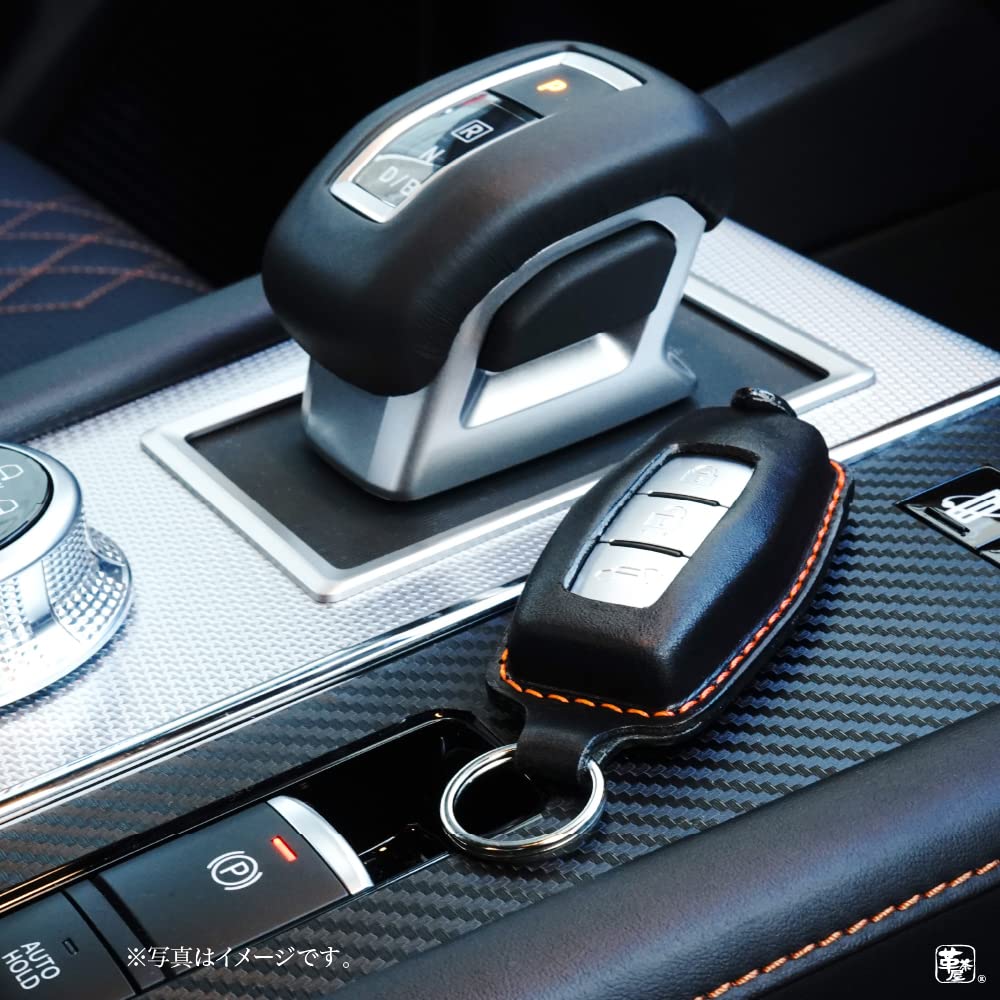 Compatible Smart Key Mitsubishi Genuine Cowhide Made In Japan [Kecha-ya] Triton/Outlander Case/Key Cover, Compatible, Leather, (Black/Orange)
