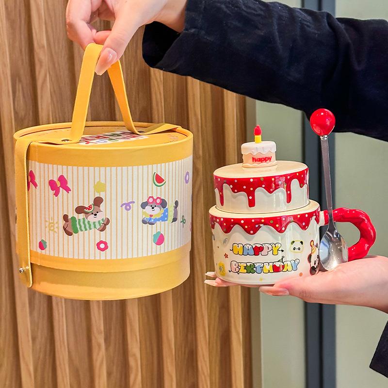 Girlfriend Birthday Gift Cute Cream Cake Cup Girls Ceramic Mug Ritual Souvenir Gift Box