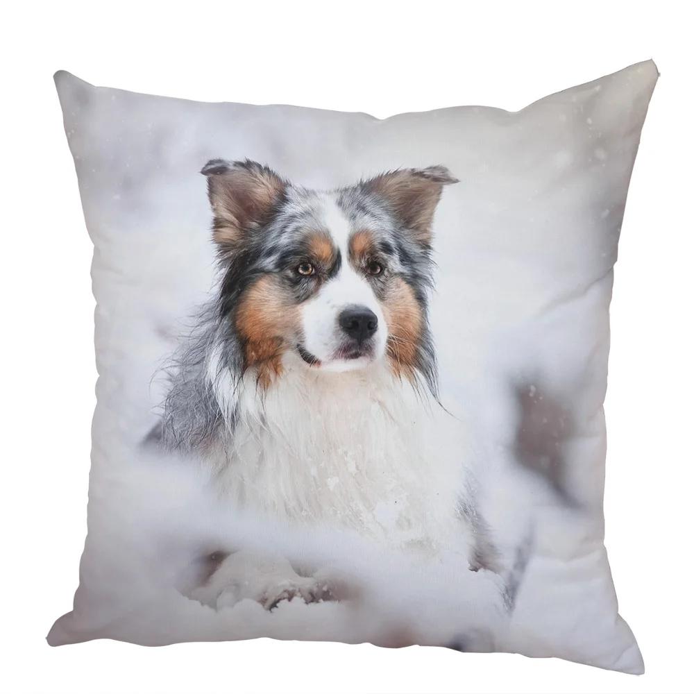 Cute Australian Shepherd Dog Pillow Case Peach Skin Decor Pet Animal Cushion Cover Thorw Pillowcase for Sofa Home Car 45x45cm