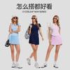 Womens 2-Piece Sport Set: Short Sleeve Henley Top Pleated Skirt Tennis Golf Running Workout