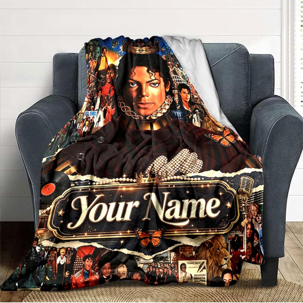 Name Custom King of Pop Print Flannel Blanket High Quality Warm Comfortable Cover for All Seasons Perfect for Gifts Home Decor