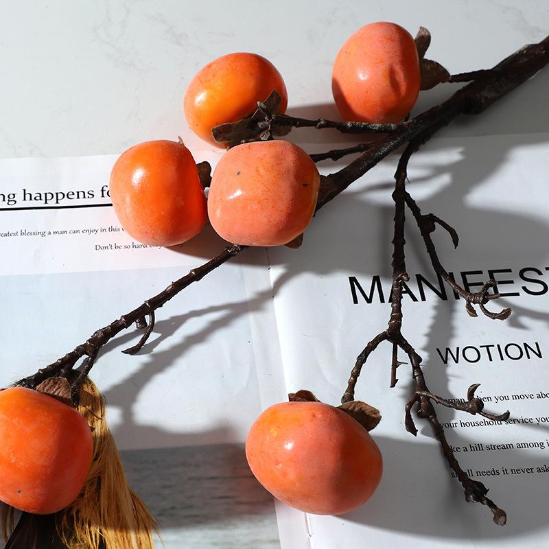 Simulation 7 Fruit Persimmon Branch Home Porch Decoration Flower Simulation Berry Flower Soft Decoration