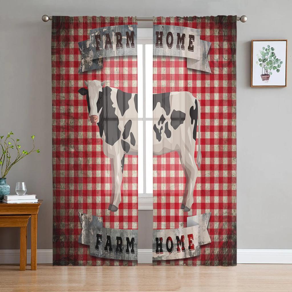 Summer Cactus Cow Skull Retro Chiffon Curtains Living Room Bedroom Home Decoration Window Voiles Tulle Curtain Sheer Made Of Polyester Area Decor