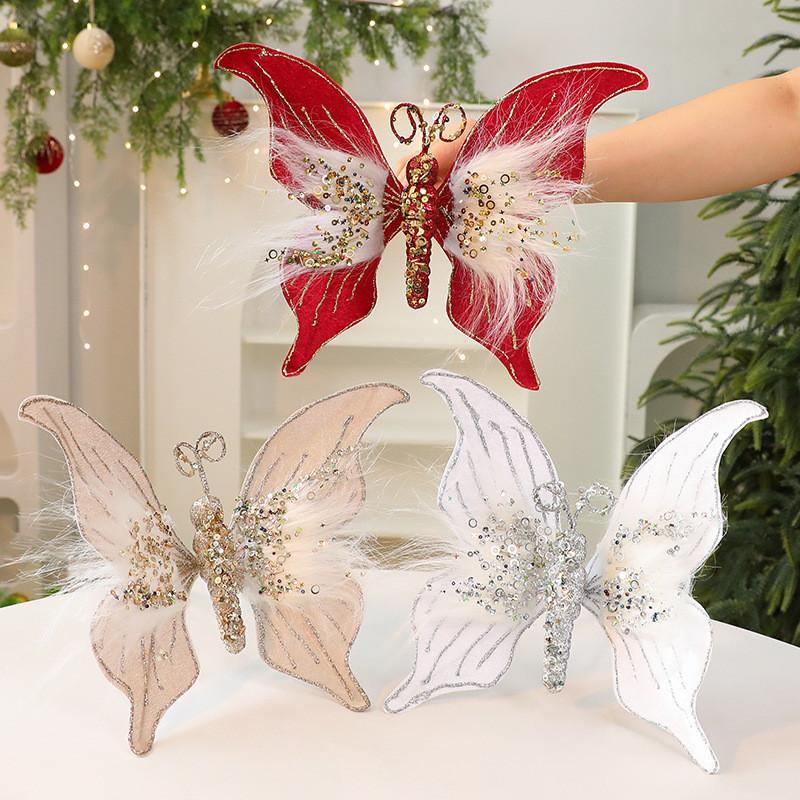 Celebration Christmas Butterfly Decor Props With Soft Fabric Accessories Party