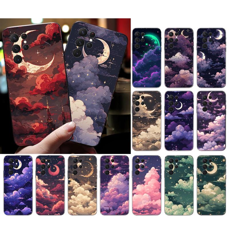 Scenery Anime Art Night Sky Stars Moon Phone Case For Samsung S25 S24 S23 S22 S21 S20 Ultra S20 S22 S21 S23 S20 FE S24 Plus