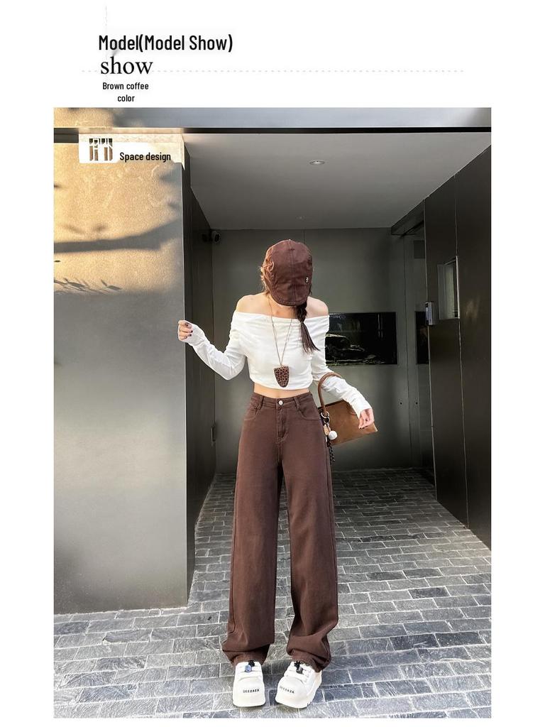 Jeans d'automne 2025 pour femmes, noirs, amincissants, taille haute, jambe droite, design polyvalent et simple.