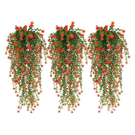 Hängende Kunstblume mit Eukalyptusblättern UV-beständig Fake-Blumenranke Innen Außen Garten Kunstblüte Rattan Dekor