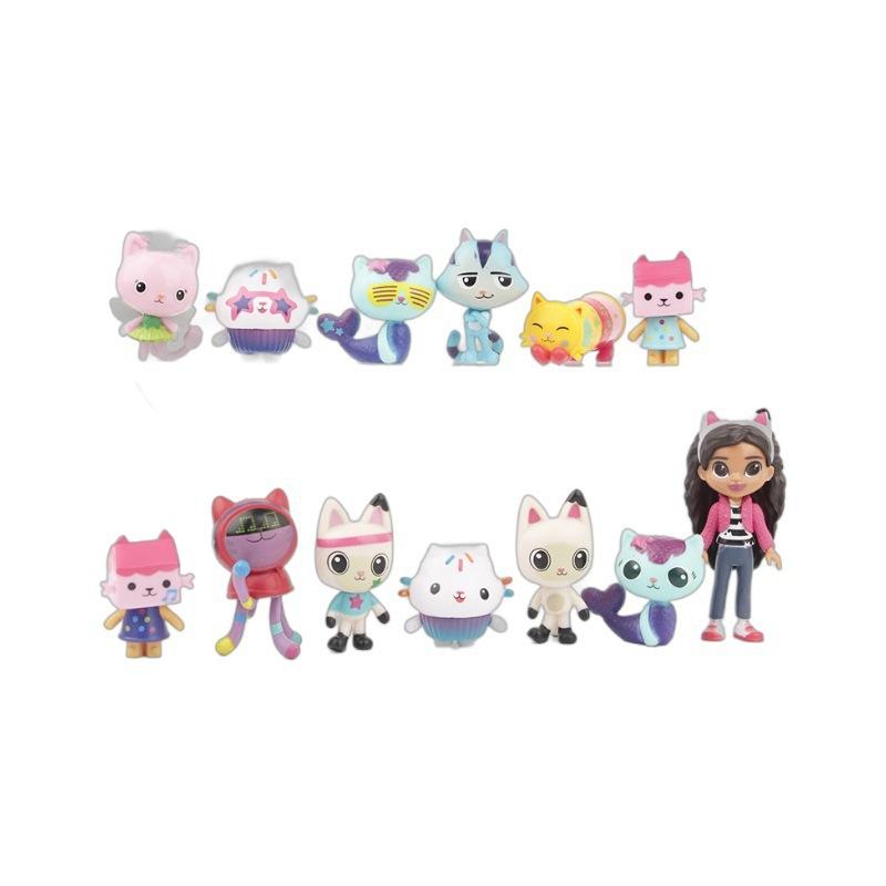 13pcs Gabby Dollhouse Anime Figure Toy Smiling Car Cat Hug Gaby Girl Dolls Mercat Cartoon Action Figure Xmas Birthday Kids Gift