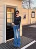Women's High Waist Flared Wide Leg Jeans - Retro Horseshoe Design for Autumn/Winter