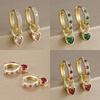 2PCS Luxury Colorful Heart Pendant Earrings Exquisite Multicolor Zircon Stainless Steel Hoop Earrings for Women Fashion Jewelry