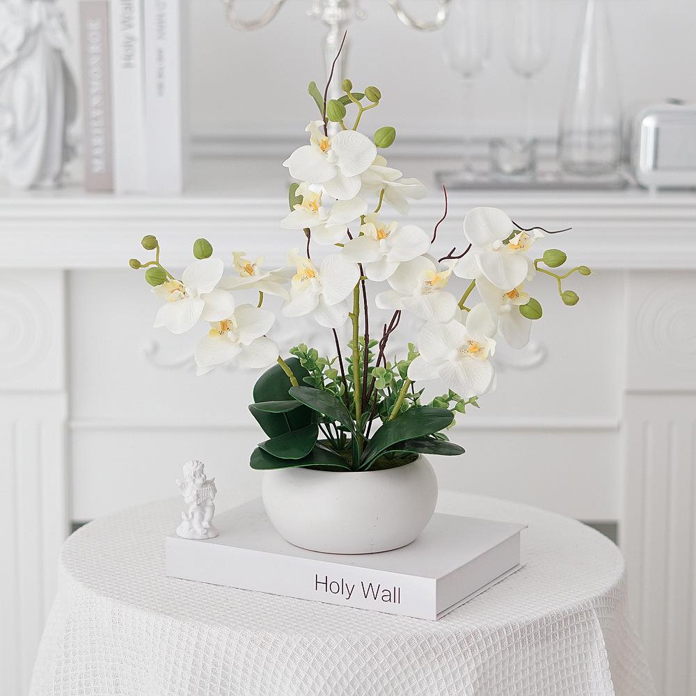 

Phalaenopsis Artificial Flower Arrangement in Ceramic Pot – Decorative Faux Orchid for Living Room Silk Cloth